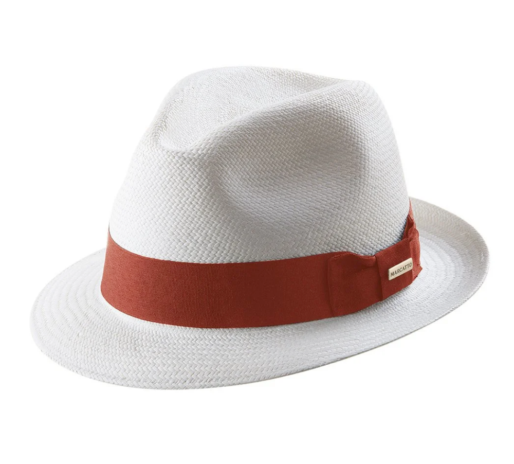 Chapéu Panamá Marcatto Aba Curta Marfim com Fita Vermelha